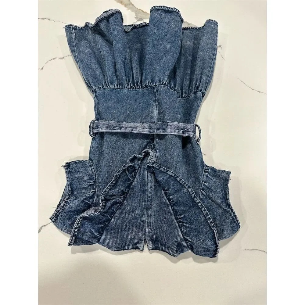 Maisonette Girls Acid Wash‎ Denim Dress 2T Flutter Sleeve Ruffle